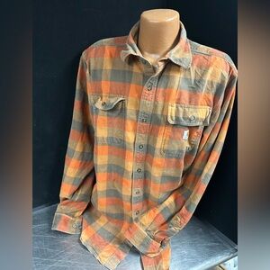 Carhartt Orange and Gray Plaid Casual Button Down Shirt
